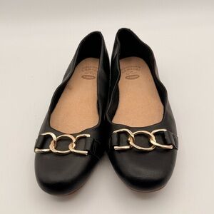 Dr. Scholl’s Wrenna Adorn Black Faux  Leather Loafer Gold Chain Detail WMS 7.5
